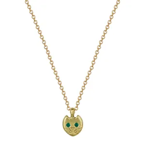 18K Gold Tiny Kitten Pendant with Emerald Eyes