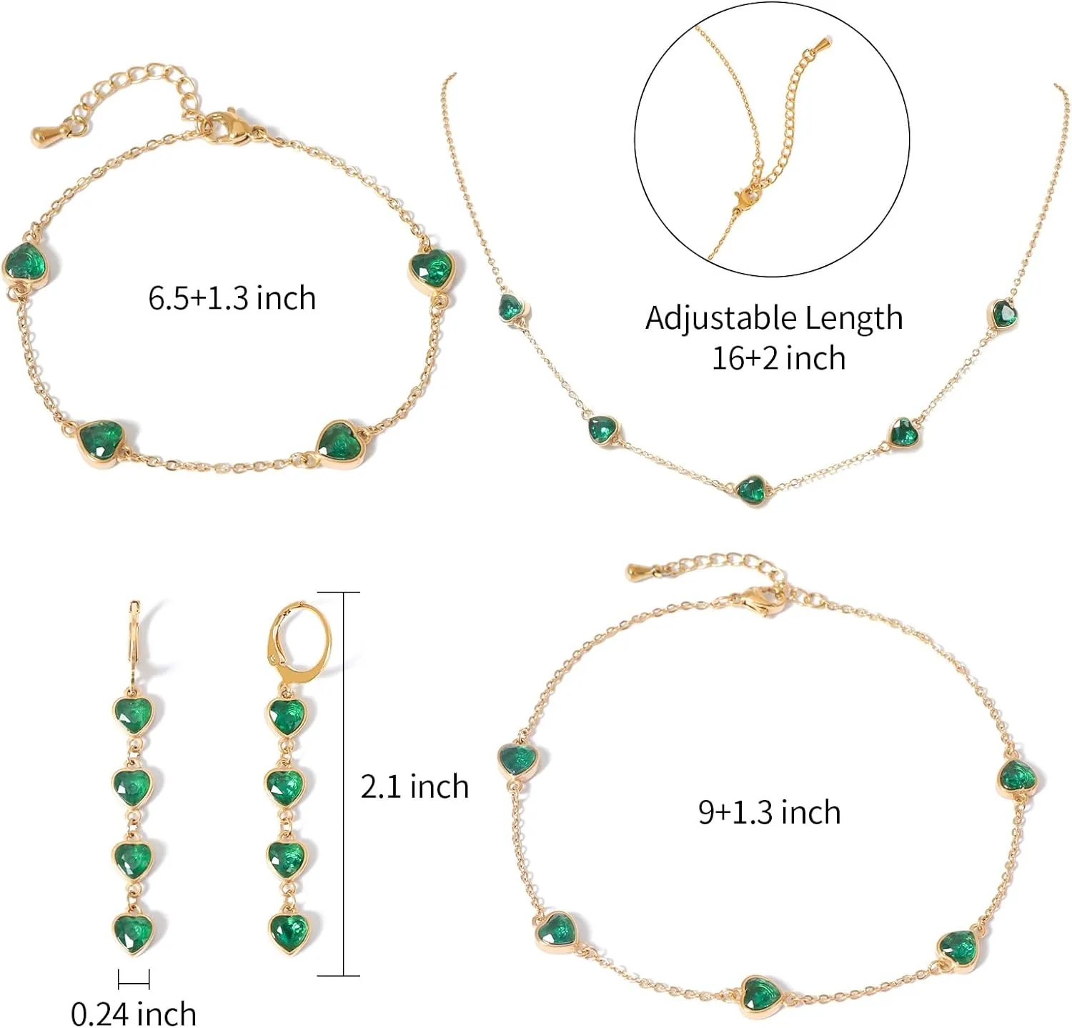 18k/14k Gold Plated Jewelry Set for Women 4/2 Pcs Emerald-cut/Heart/Cushion-cut Cubic Zirconia Necklace Earring Bracelet Anklet Set Birthstone Jewelry Wife Mother Wedding Prom Birthday Gift