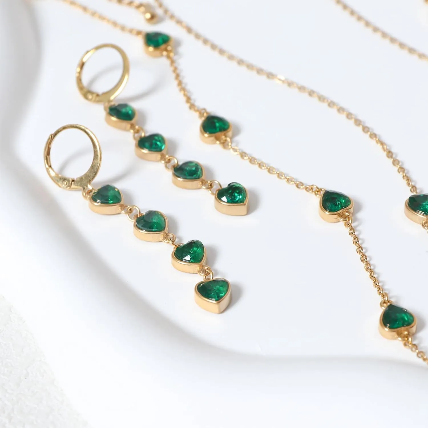 18k/14k Gold Plated Jewelry Set for Women 4/2 Pcs Emerald-cut/Heart/Cushion-cut Cubic Zirconia Necklace Earring Bracelet Anklet Set Birthstone Jewelry Wife Mother Wedding Prom Birthday Gift
