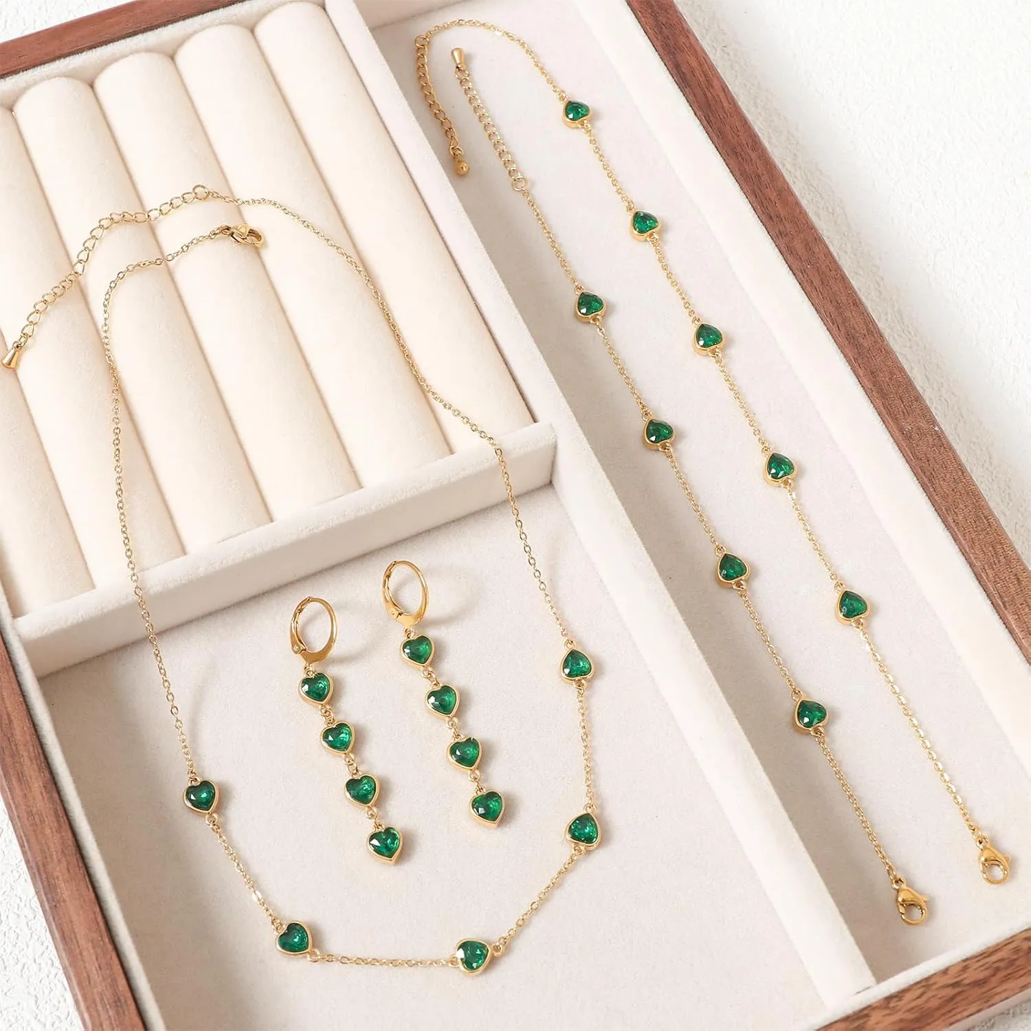18k/14k Gold Plated Jewelry Set for Women 4/2 Pcs Emerald-cut/Heart/Cushion-cut Cubic Zirconia Necklace Earring Bracelet Anklet Set Birthstone Jewelry Wife Mother Wedding Prom Birthday Gift