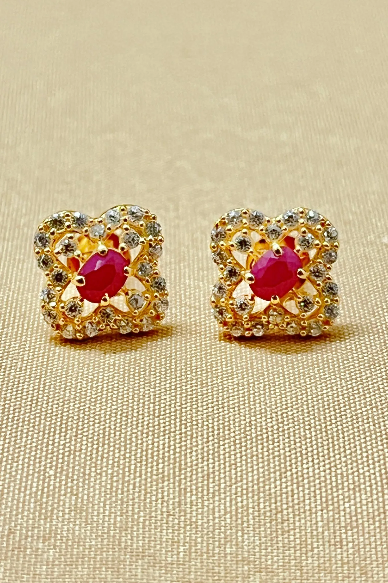 22KT Gold Designer Studs with Ruby Stone (D138)