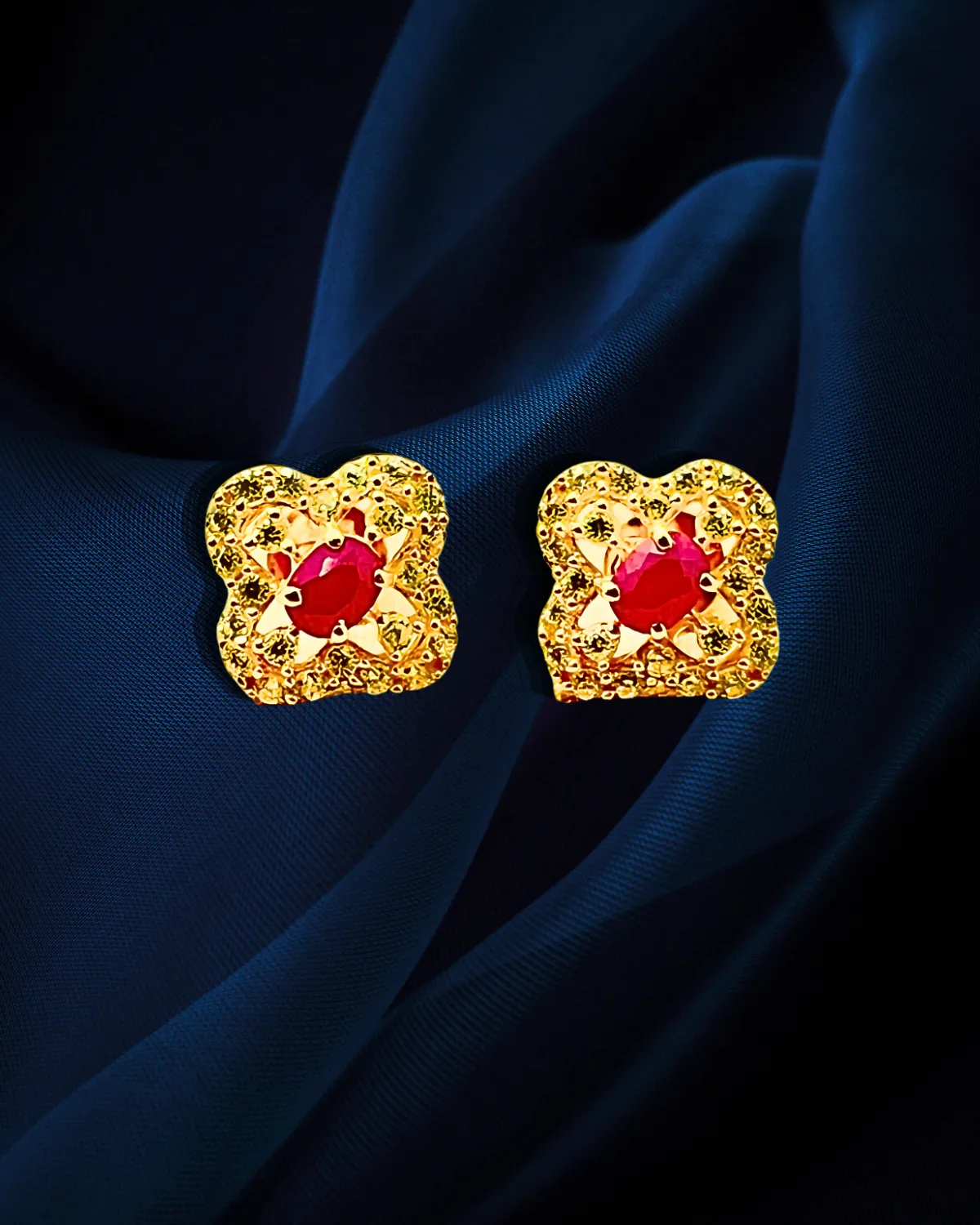 22KT Gold Designer Studs with Ruby Stone (D138)