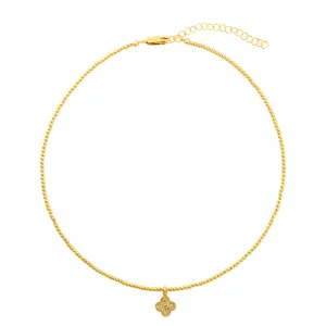 2MM Signature Necklace with 14K Gold Diamond Clover Charm