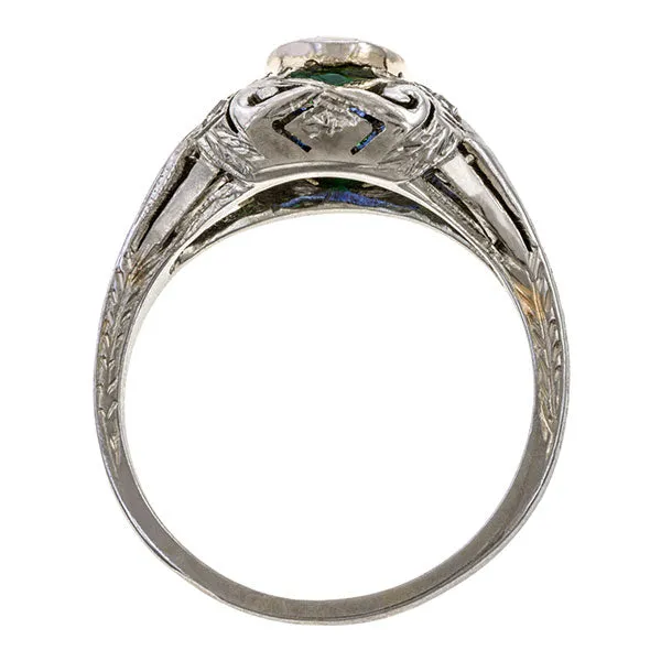 Art Deco Sapphire, Emerald & Diamond Ring, 1.00ct