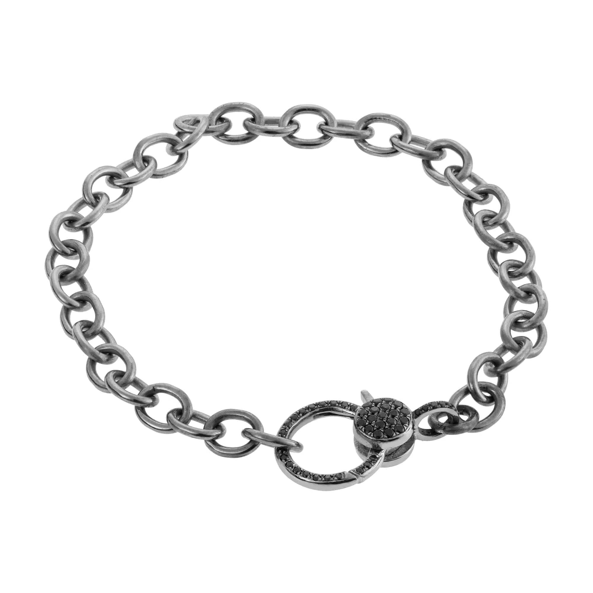 Blk Diamond Lock Slv Chain Bracelet
