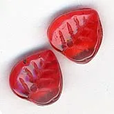 Charming Heart Shaped Red Glass Leaf Pendant. Czechoslovakia. Pkg 10. b11-rd-0729