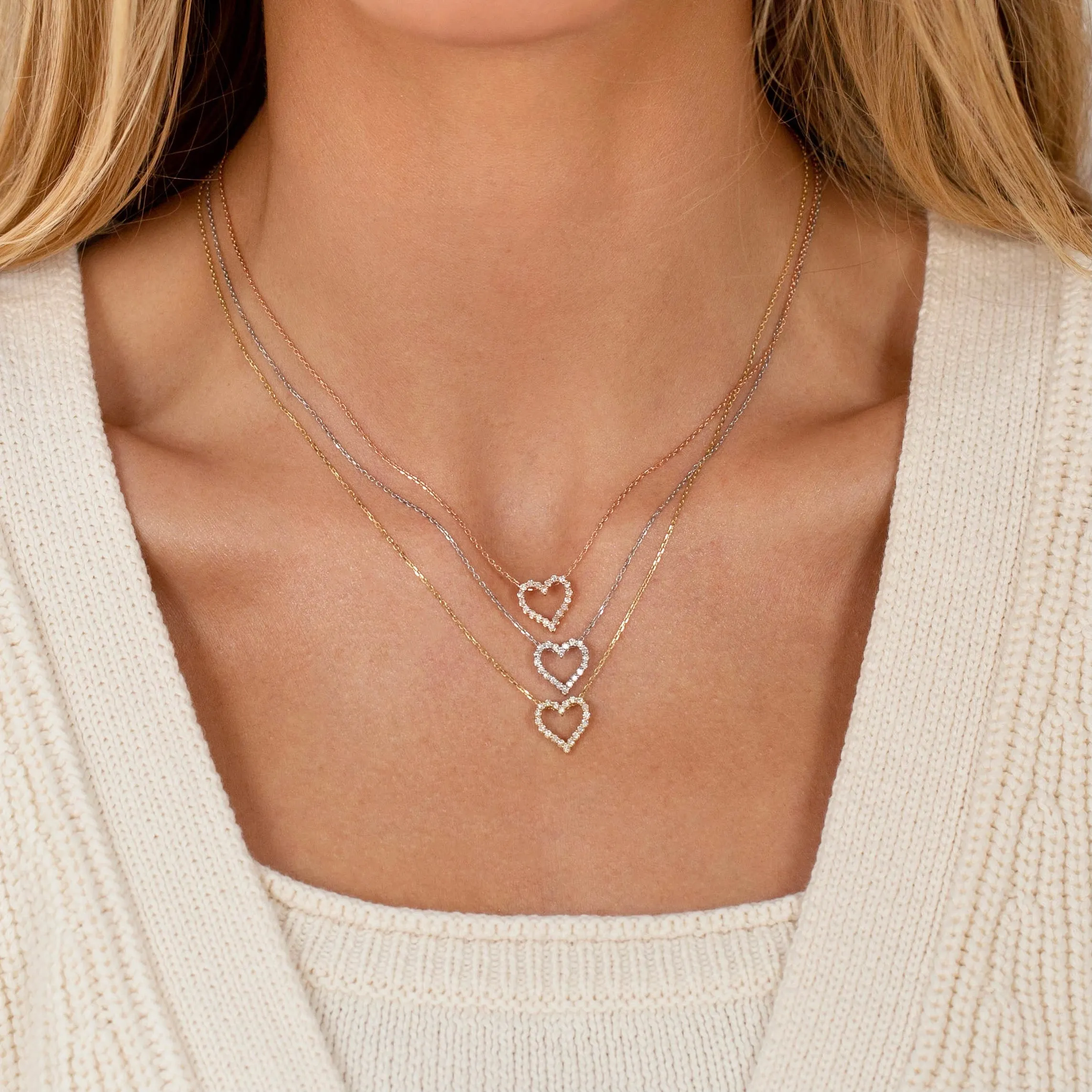 Classic Natural Diamond Heart Necklace 14K