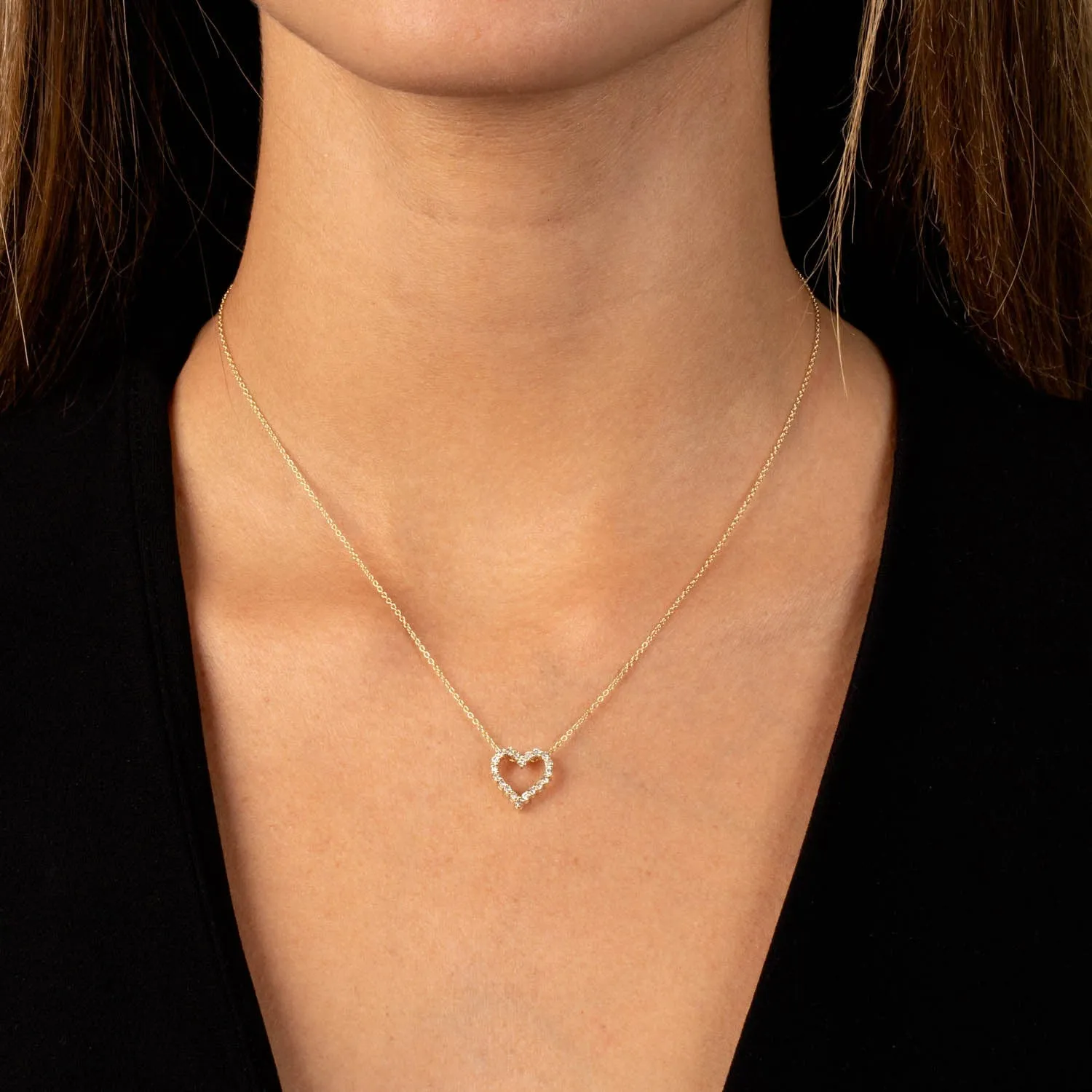Classic Natural Diamond Heart Necklace 14K