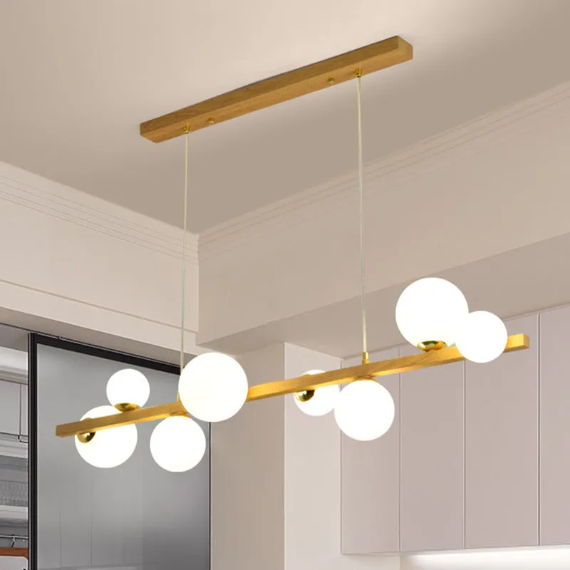 Contemporary Wood Pendant with Glass Globe Shade for Dining Room
