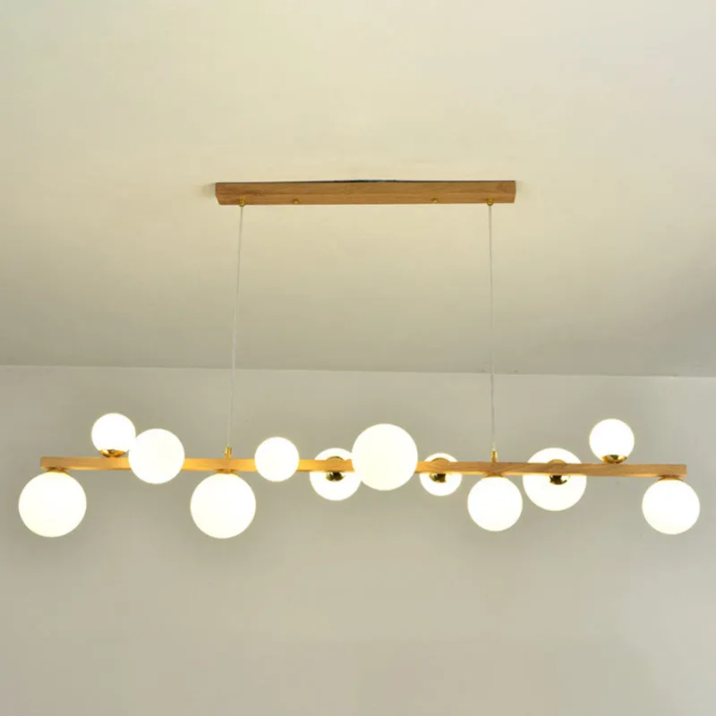 Contemporary Wood Pendant with Glass Globe Shade for Dining Room