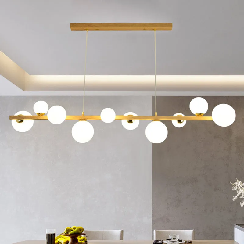 Contemporary Wood Pendant with Glass Globe Shade for Dining Room