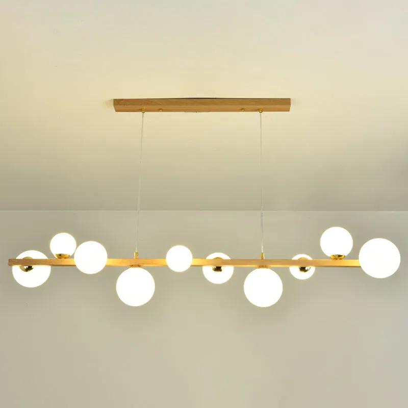 Contemporary Wood Pendant with Glass Globe Shade for Dining Room