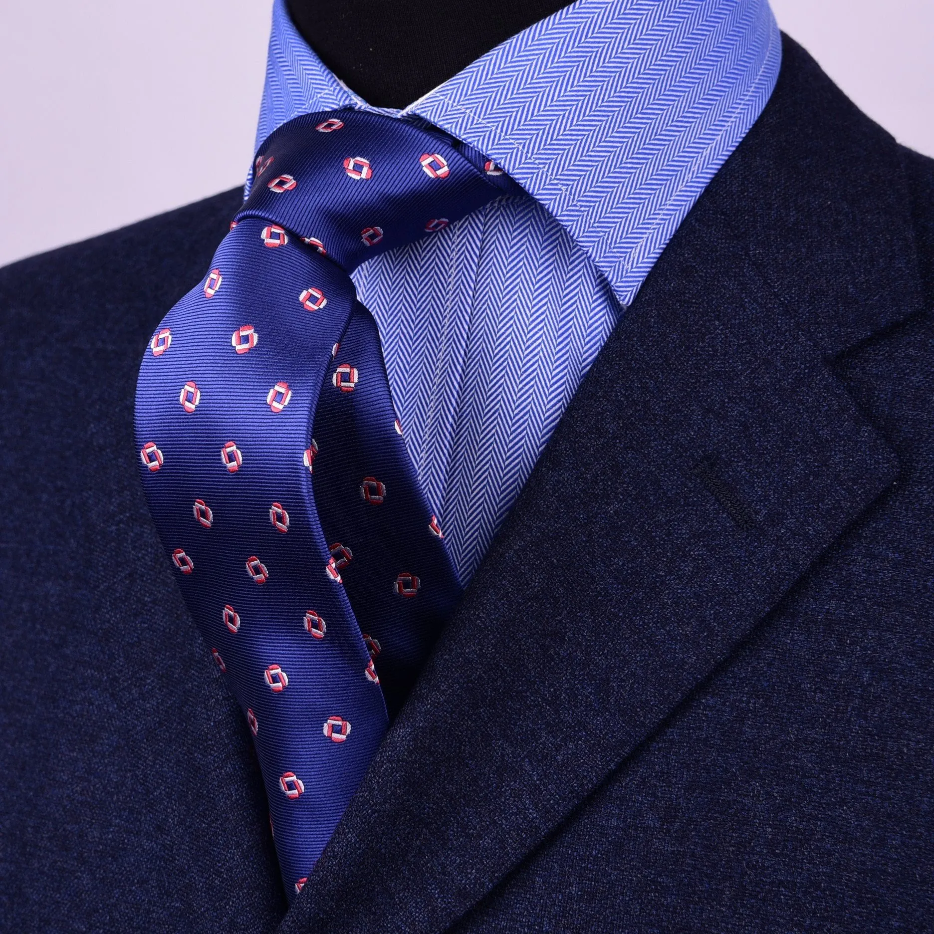 Designer Linked Square Chains Blue Luxury Skinny Woven Tie 3"