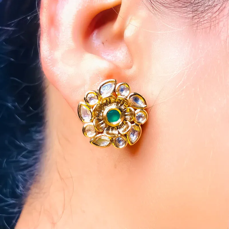Designer Royal Kundan & Ruby Gold-Plated Studs