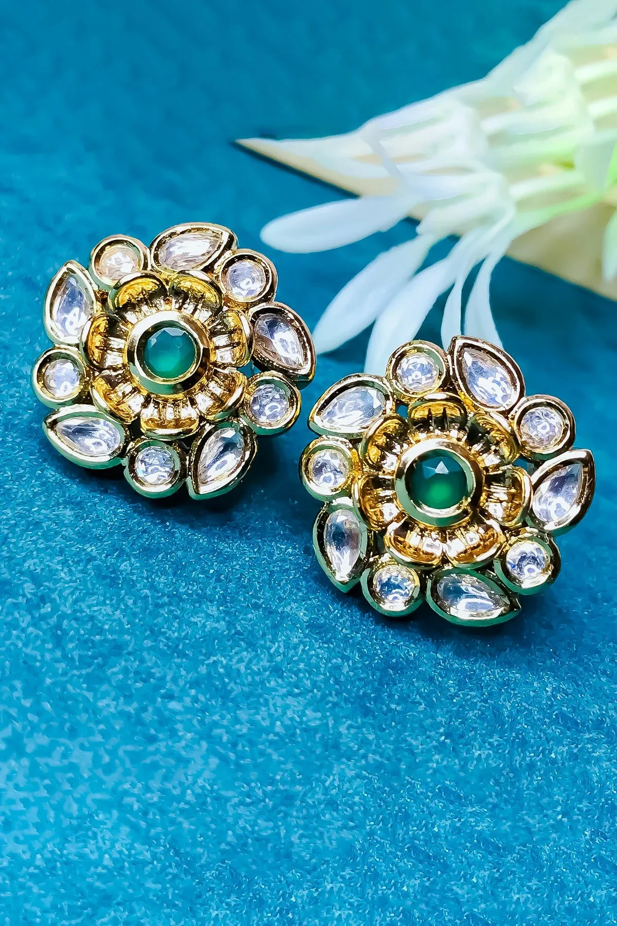 Designer Royal Kundan & Ruby Gold-Plated Studs