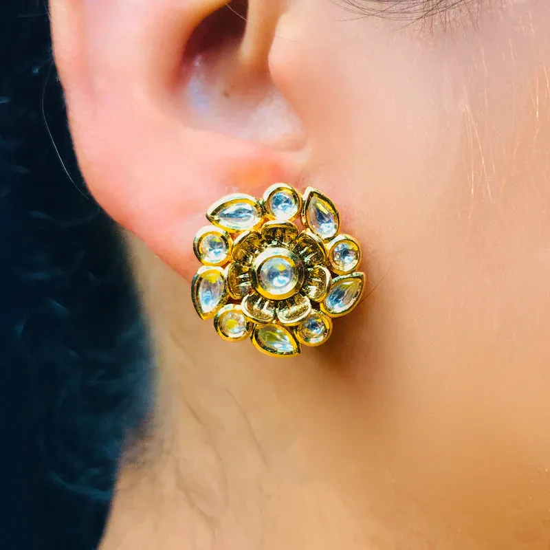 Designer Royal Kundan & Ruby Gold-Plated Studs