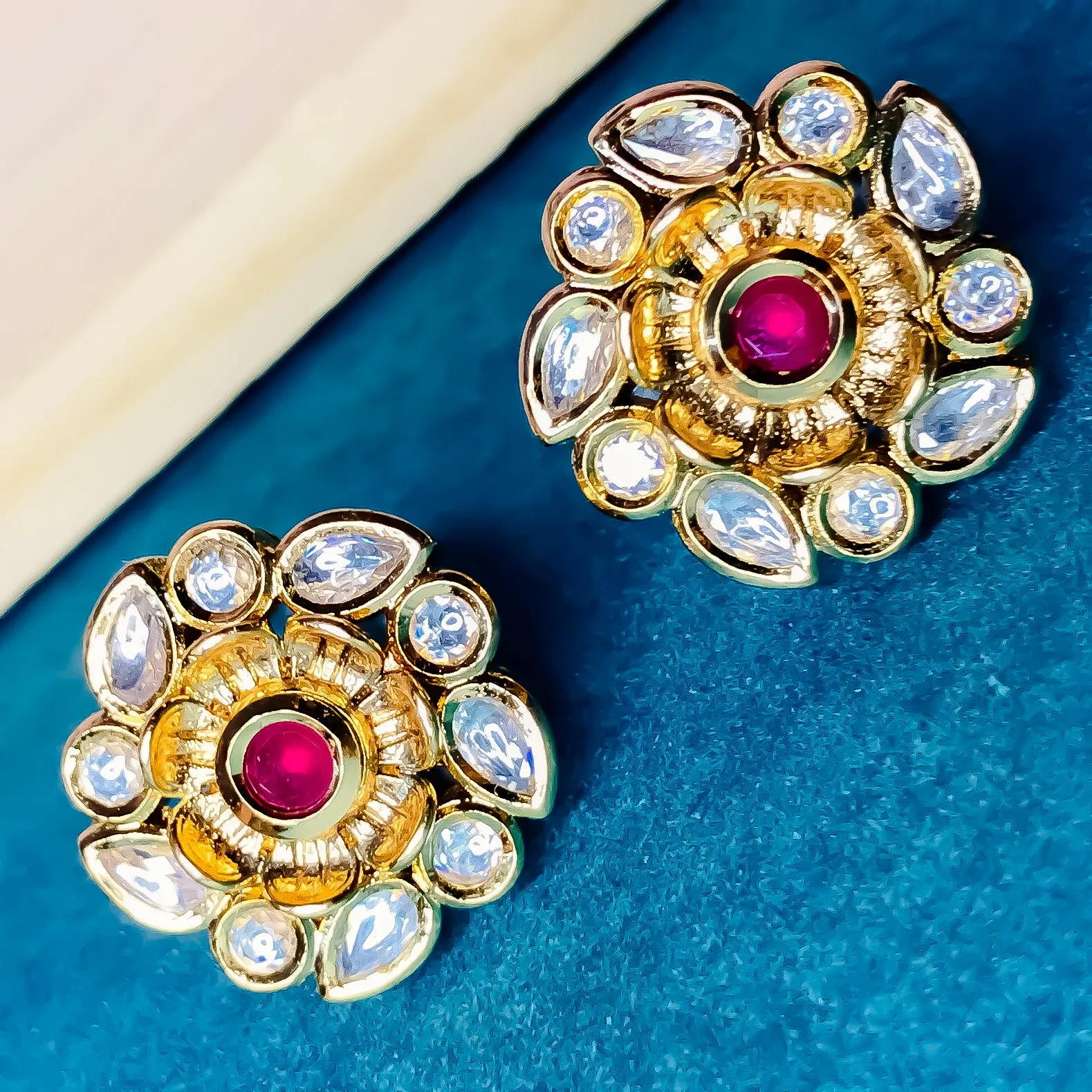 Designer Royal Kundan & Ruby Gold-Plated Studs
