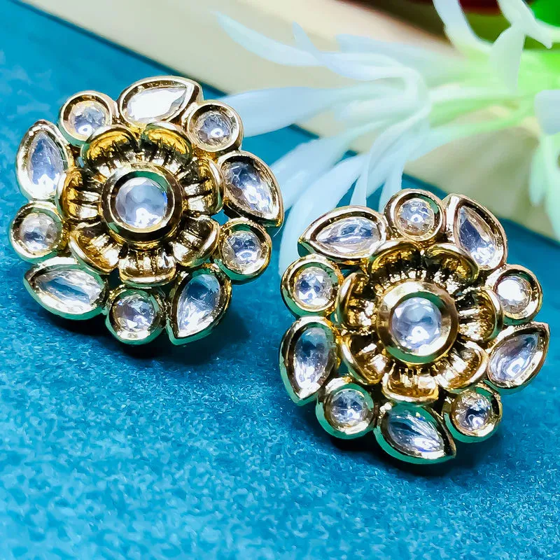 Designer Royal Kundan & Ruby Gold-Plated Studs