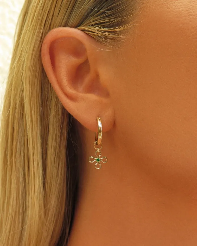Emerald Flower CZ Thick Hoop Earrings