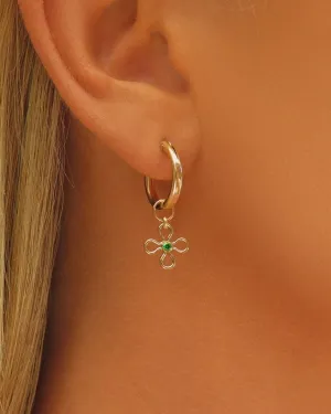 Emerald Flower CZ Thick Hoop Earrings