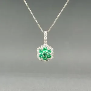 Estate 14K W Gold 0.15ctw Emerald & 0.10ctw SI1/H Diamond Hexagon Pendant