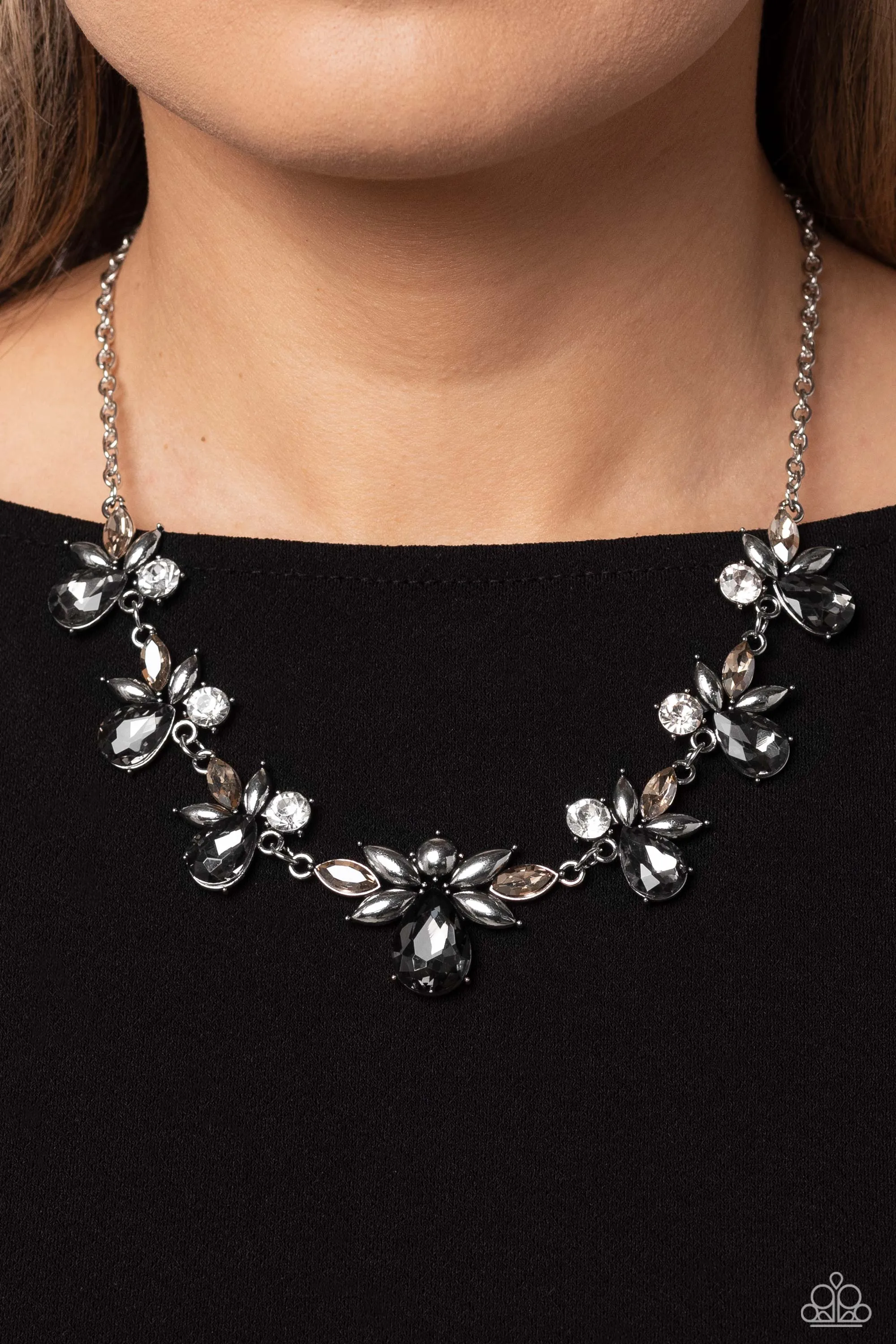 Explosive Effulgence Silver & White Rhinestone Necklace - Paparazzi Accessories