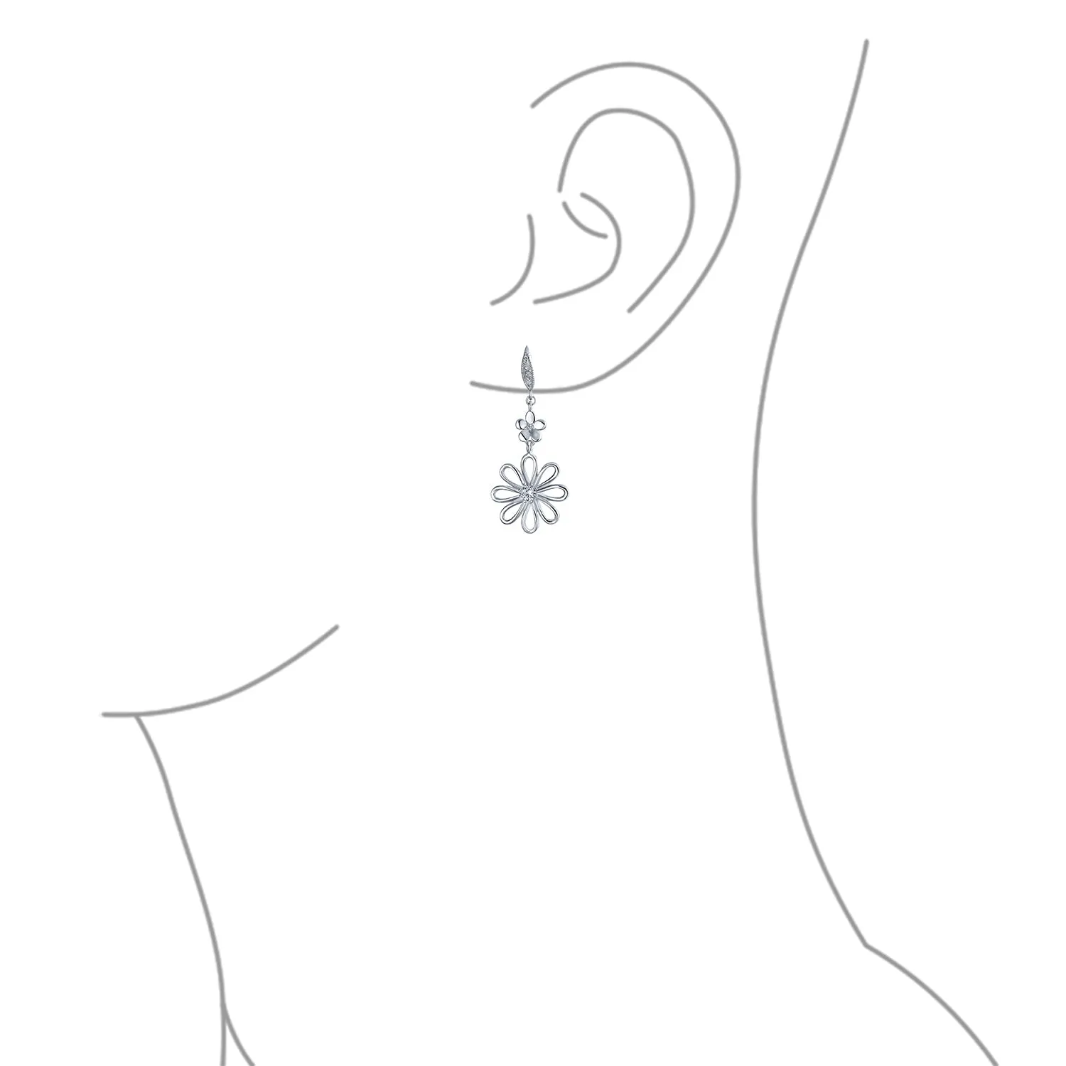 Floral Garden Wedding Canary Yellow CZ Daisy Dangle Chandelier Earrings Silver