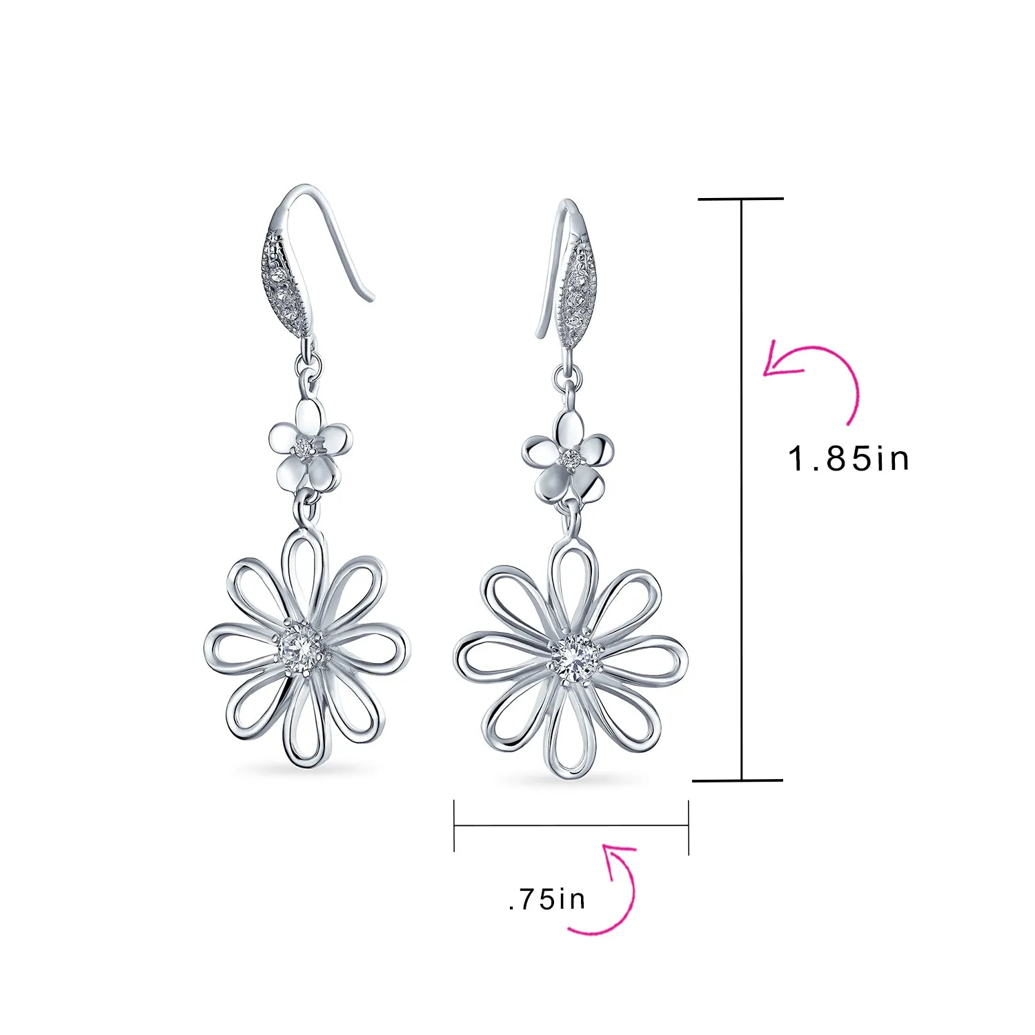 Floral Garden Wedding Canary Yellow CZ Daisy Dangle Chandelier Earrings Silver
