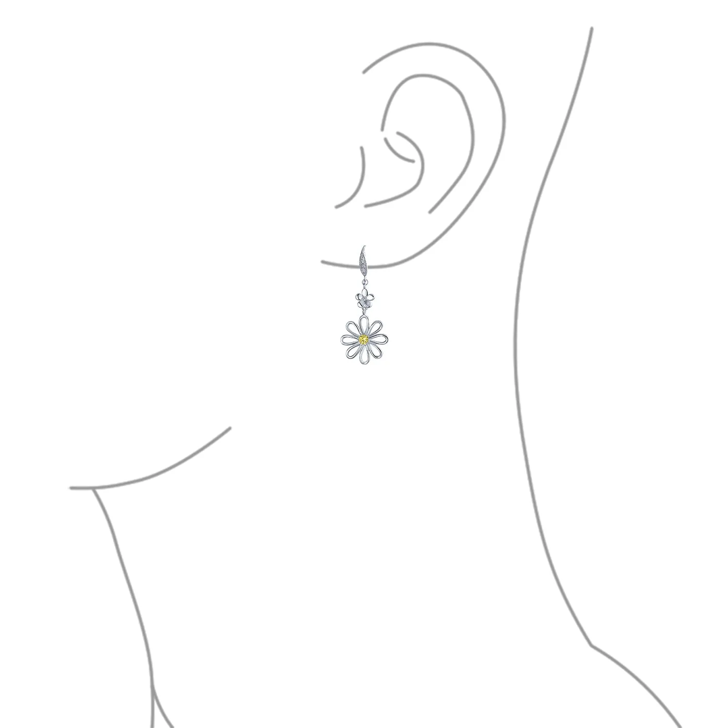 Floral Garden Wedding Canary Yellow CZ Daisy Dangle Chandelier Earrings Silver