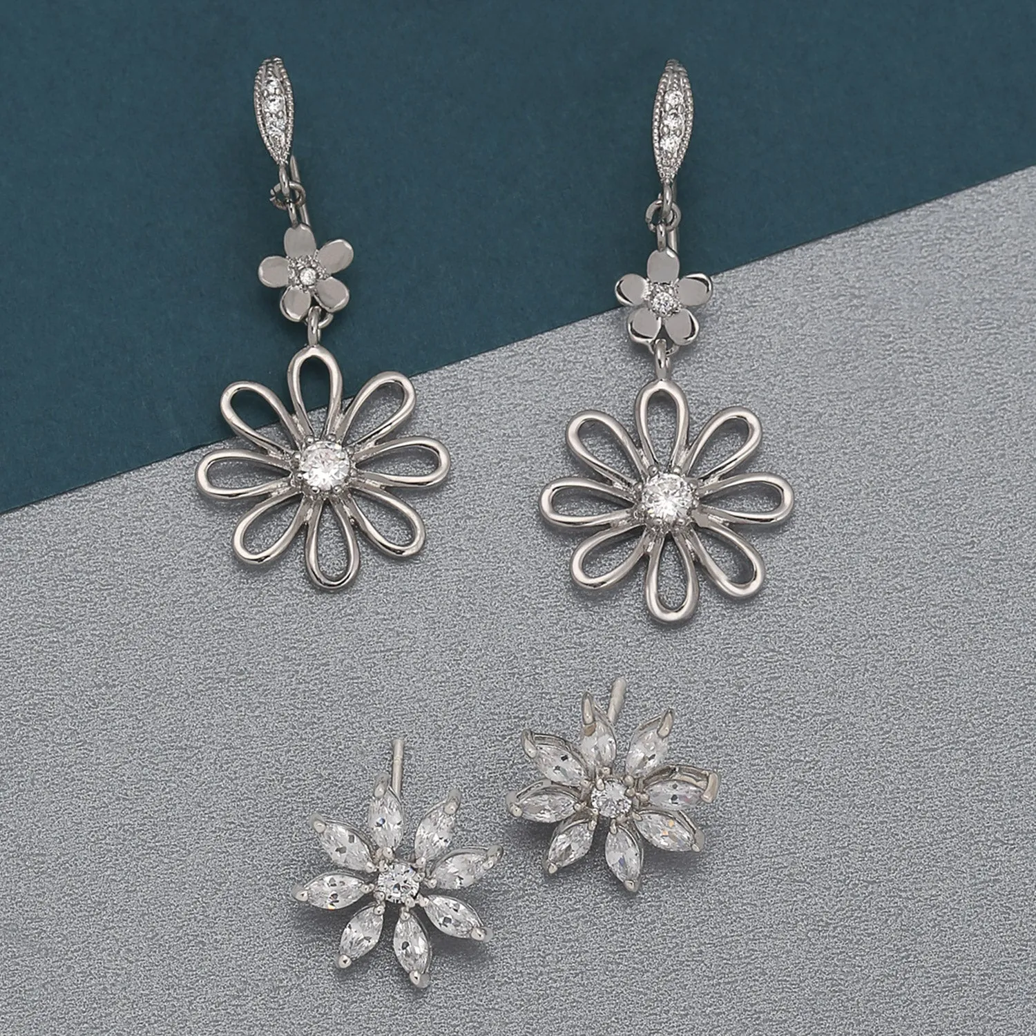 Floral Garden Wedding Canary Yellow CZ Daisy Dangle Chandelier Earrings Silver