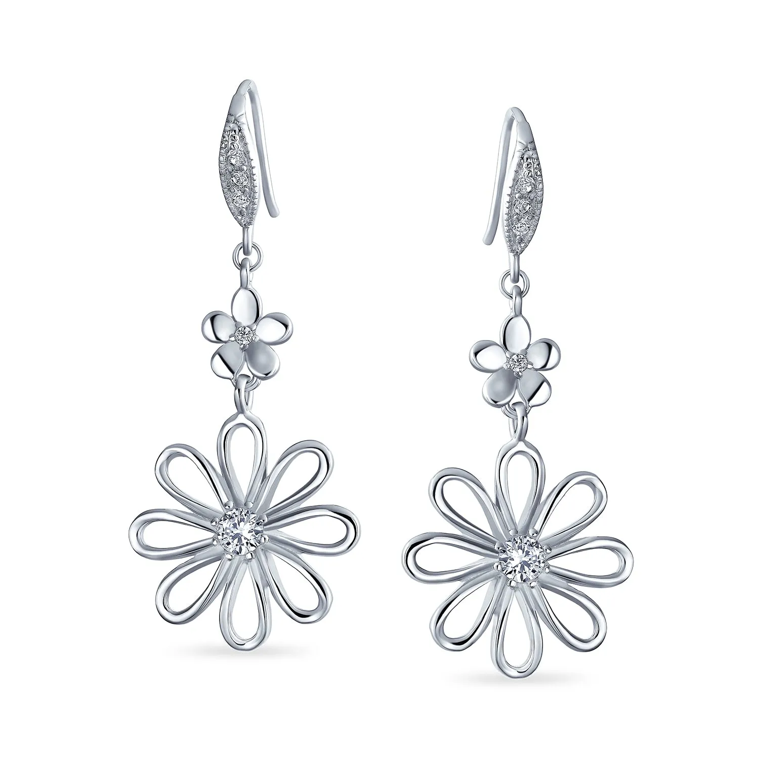 Floral Garden Wedding Canary Yellow CZ Daisy Dangle Chandelier Earrings Silver