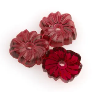 Flower Cabochon with center hole, ruby red, glass. 12mm. Pkg of 4. b5-415