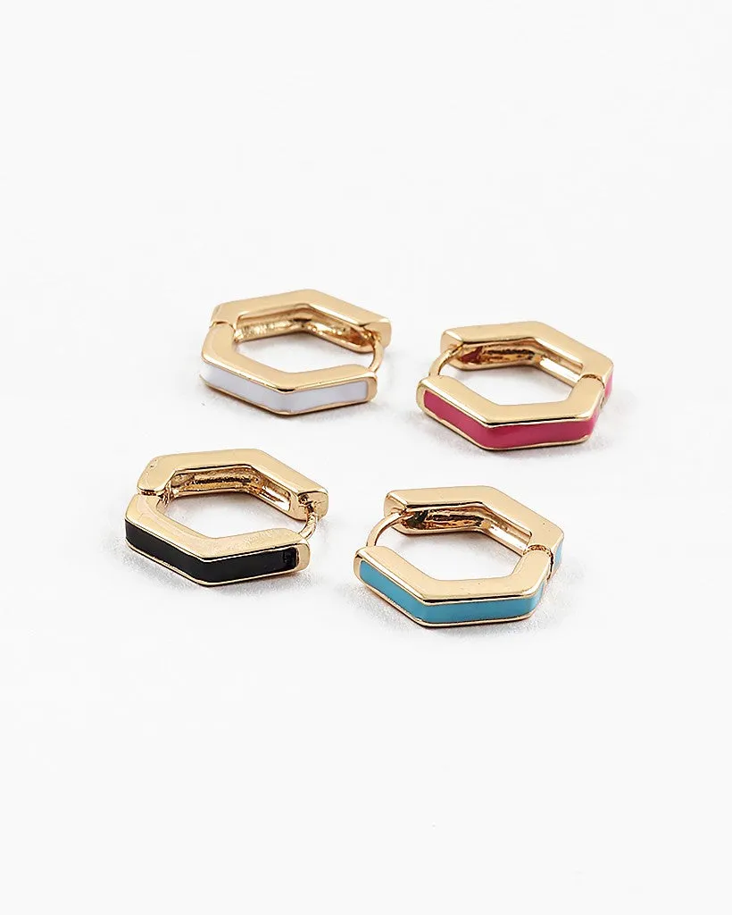 Geometric Enamel Huggie Hoop