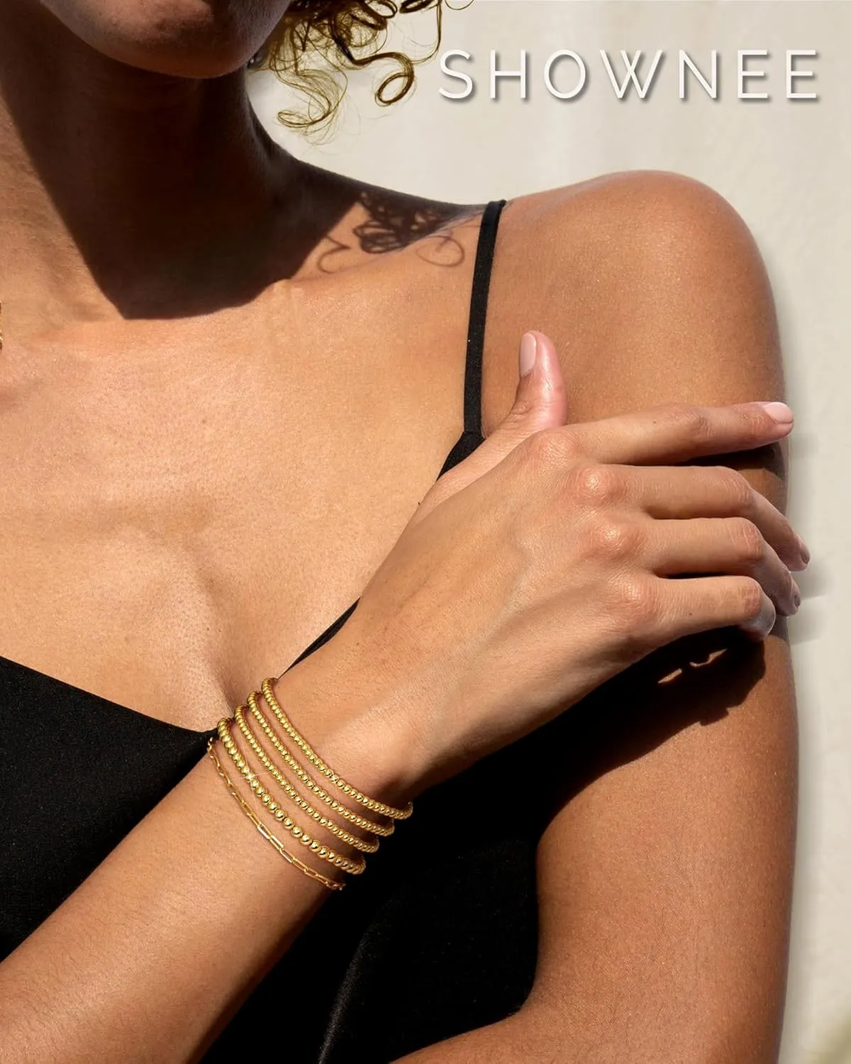 Gold Beaded Bracelet for Women 14K Gold Plated Bracelets Gold Stretch Bead Ball Bracelets Hypoallergenic Stackable Bracelet Set