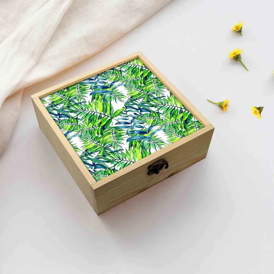 Jewellery Box Wooden Jewelry Organizer -  Green Leaf