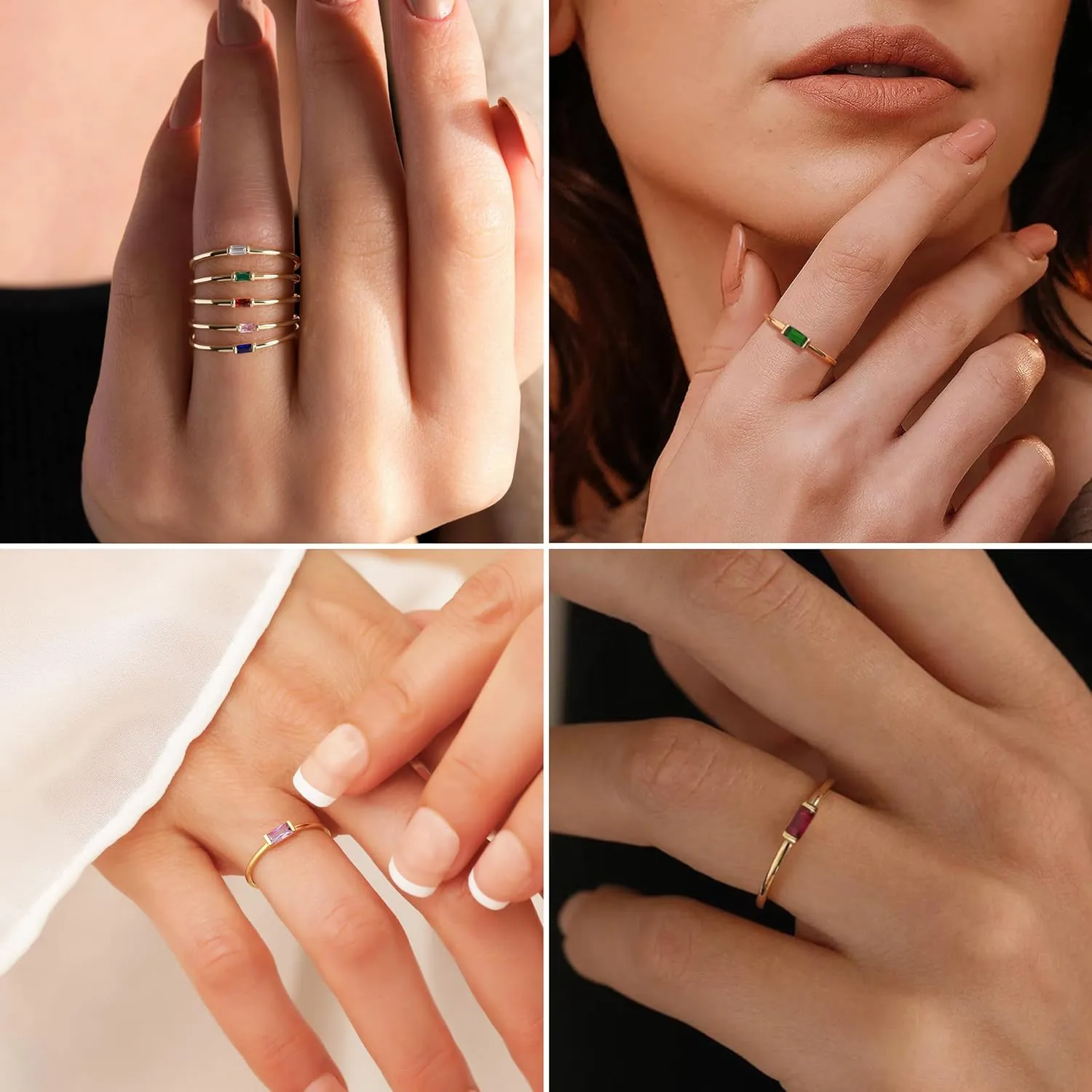 KOHOTA Dainty Gold Birthstone Rings for Women 14k Gold Plated Non Tarnish Thumb Stackable Ring Mothers Birthday Gifts Engagement Wedding Promise Rings Emerald Green Gemstone Jewelry Band Size 6-10