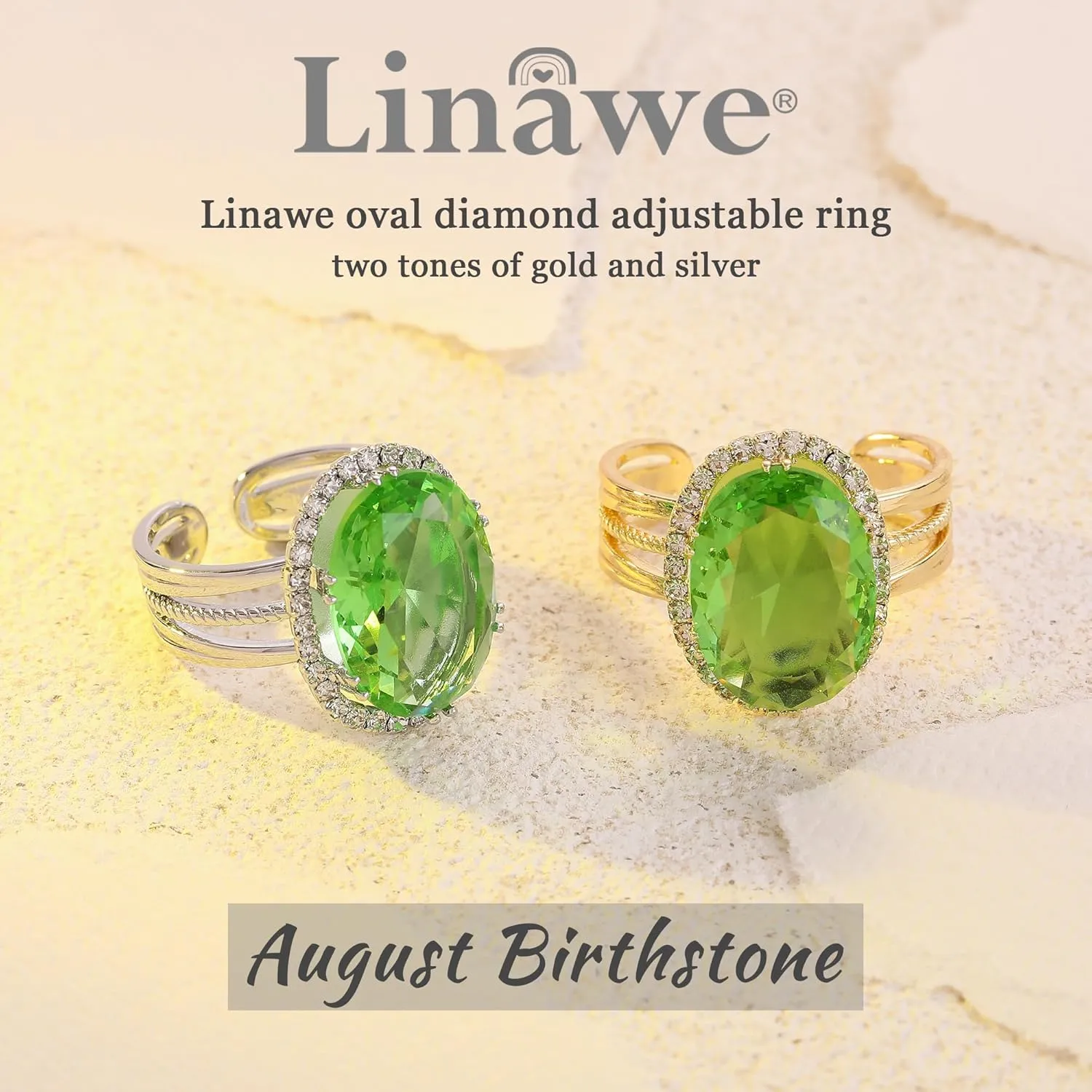 Linawe Birthstone Chunky Adjustable Rings for Women, Gold/Silver/Rose Gold Statement Rings, Imitation Diamond Fake Gemstone Crystal Cocktail Ring, Cubic Zirconia Costume Jewelry