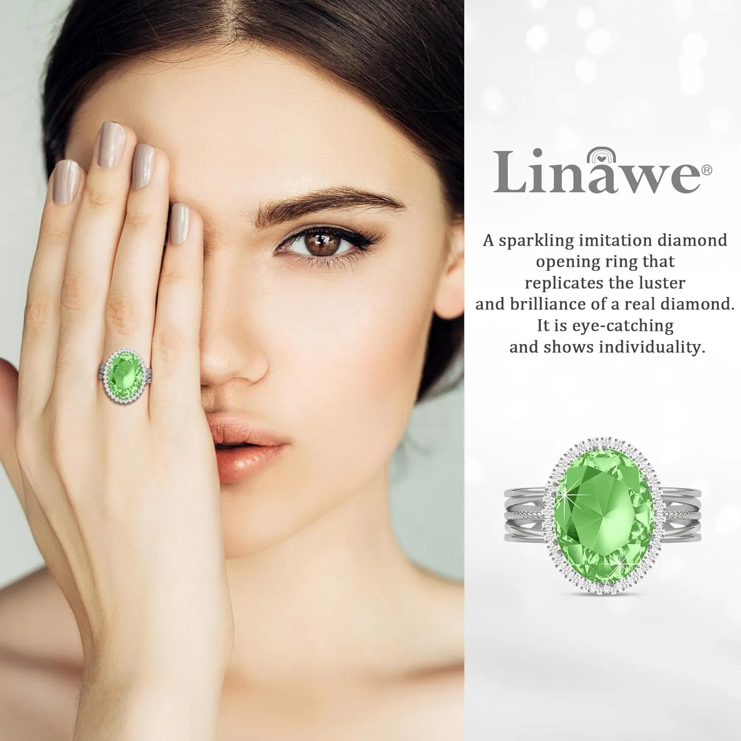 Linawe Birthstone Chunky Adjustable Rings for Women, Gold/Silver/Rose Gold Statement Rings, Imitation Diamond Fake Gemstone Crystal Cocktail Ring, Cubic Zirconia Costume Jewelry