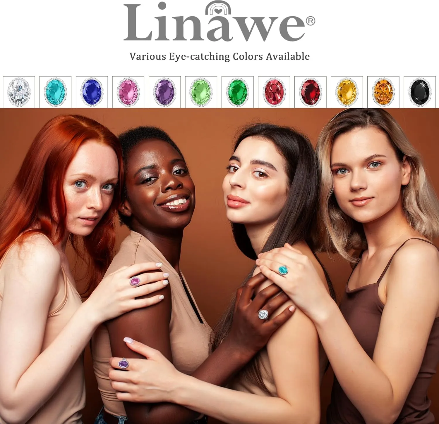 Linawe Birthstone Chunky Adjustable Rings for Women, Gold/Silver/Rose Gold Statement Rings, Imitation Diamond Fake Gemstone Crystal Cocktail Ring, Cubic Zirconia Costume Jewelry