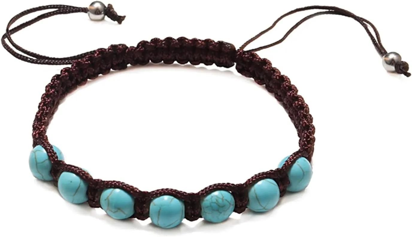 Long Handmade Tibetan Buddhist Lucky Rope Chakra Beads Bracelet Men Tiger Eye Stone Bracelet Adjustable for Women Jewelry Friend Gift Good-Looking (Metal Color : Brown Blue)