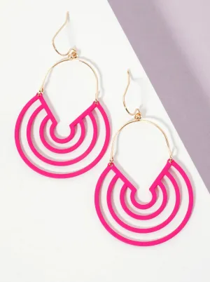 New! Geometric Dangle Earrings - Hot Pink