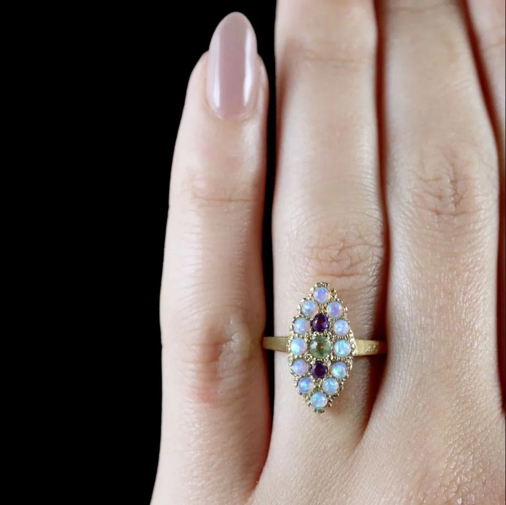 Opal Amethyst Peridot Ring 18Ct Gold On Silver