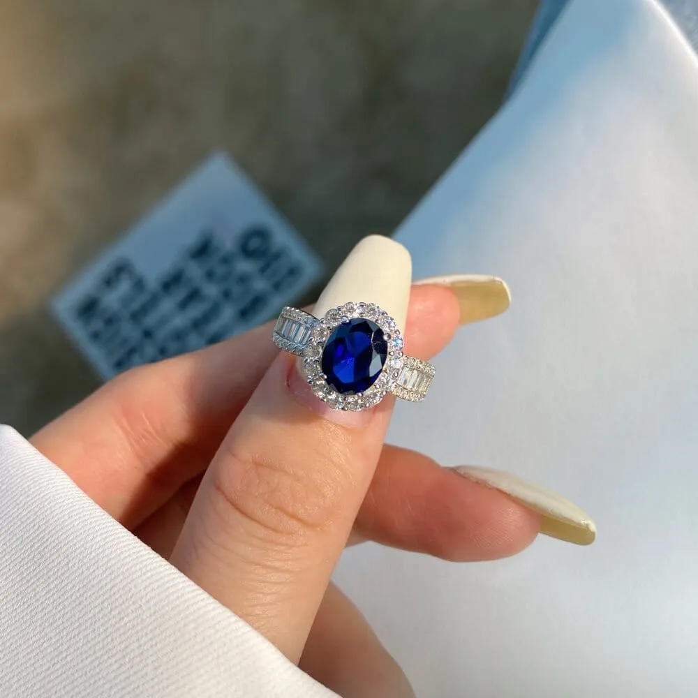 Oval Sapphire Vintage Cut 925 Sterling Silver Ring