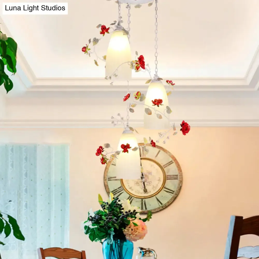 Pastoral White Multi-Light Pendant with Elongated Dome Flower Shade - Perfect for Dining Room Lighting