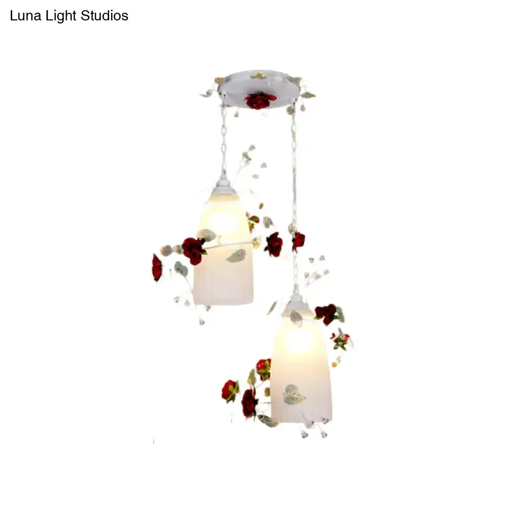 Pastoral White Multi-Light Pendant with Elongated Dome Flower Shade - Perfect for Dining Room Lighting