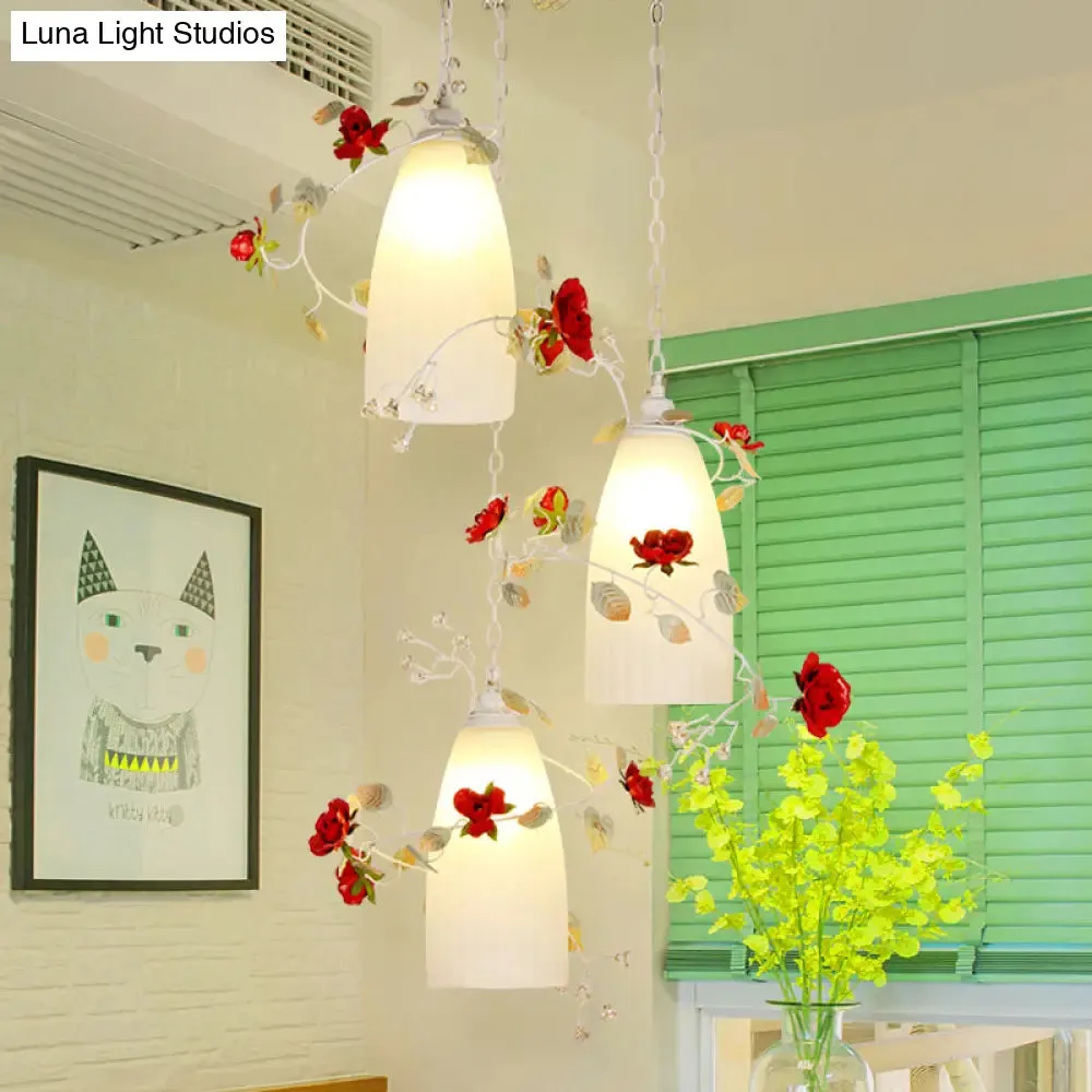 Pastoral White Multi-Light Pendant with Elongated Dome Flower Shade - Perfect for Dining Room Lighting