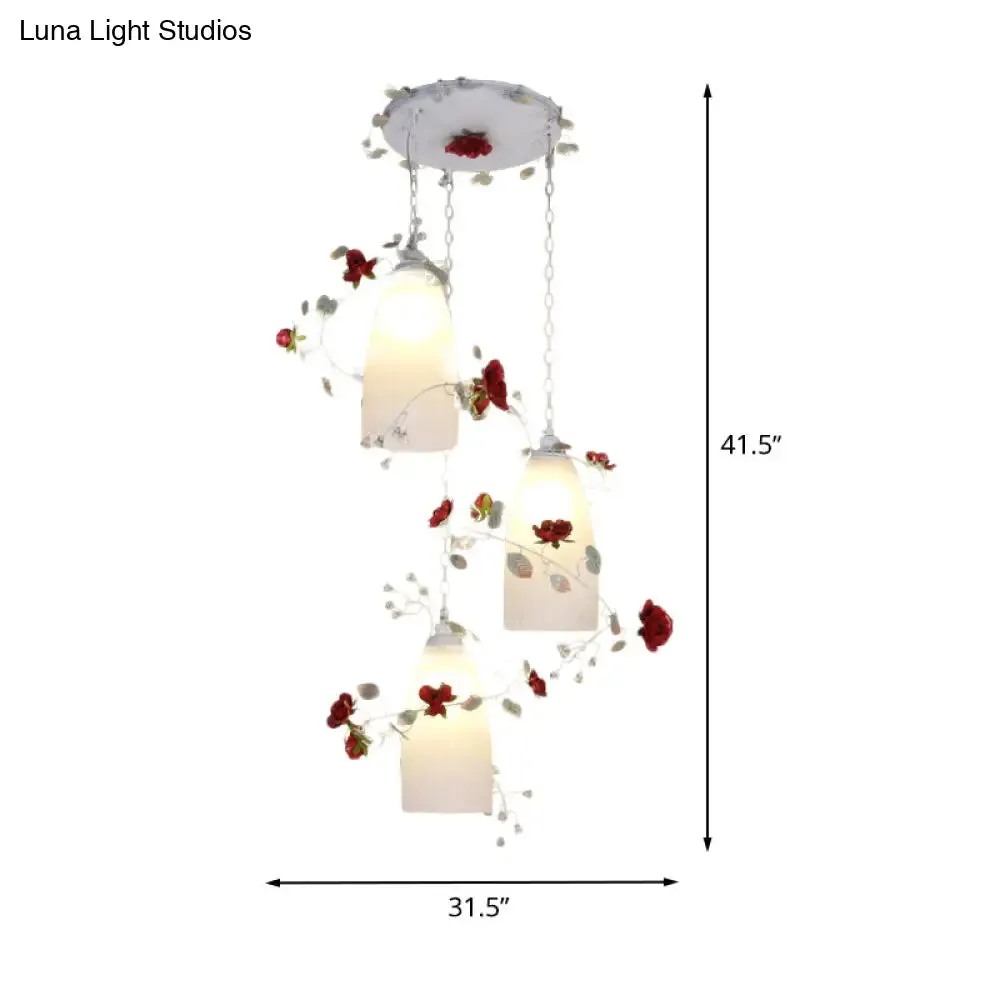 Pastoral White Multi-Light Pendant with Elongated Dome Flower Shade - Perfect for Dining Room Lighting