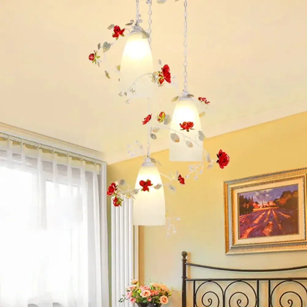 Pastoral White Multi-Light Pendant with Elongated Dome Flower Shade - Perfect for Dining Room Lighting