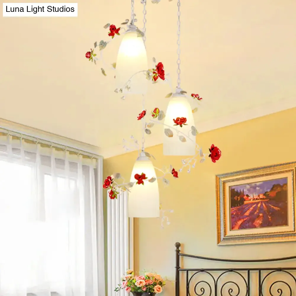 Pastoral White Multi-Light Pendant with Elongated Dome Flower Shade - Perfect for Dining Room Lighting