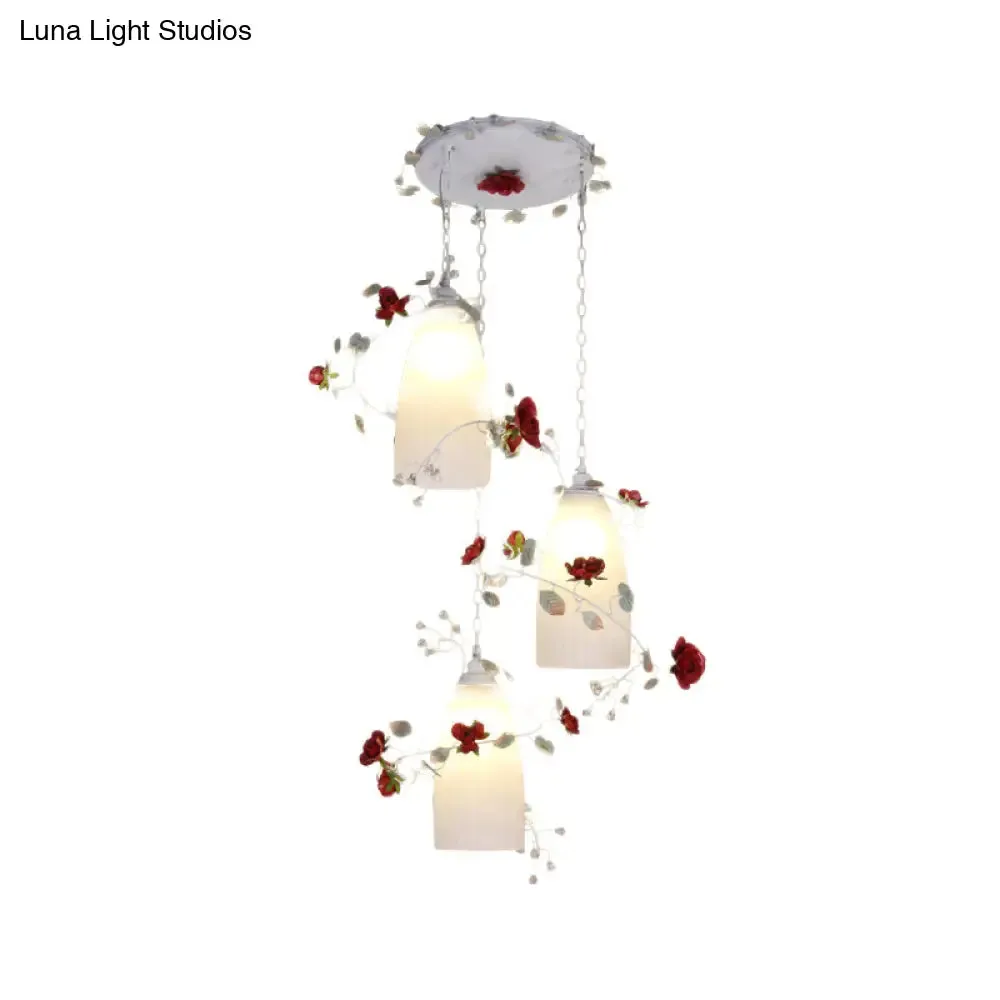 Pastoral White Multi-Light Pendant with Elongated Dome Flower Shade - Perfect for Dining Room Lighting